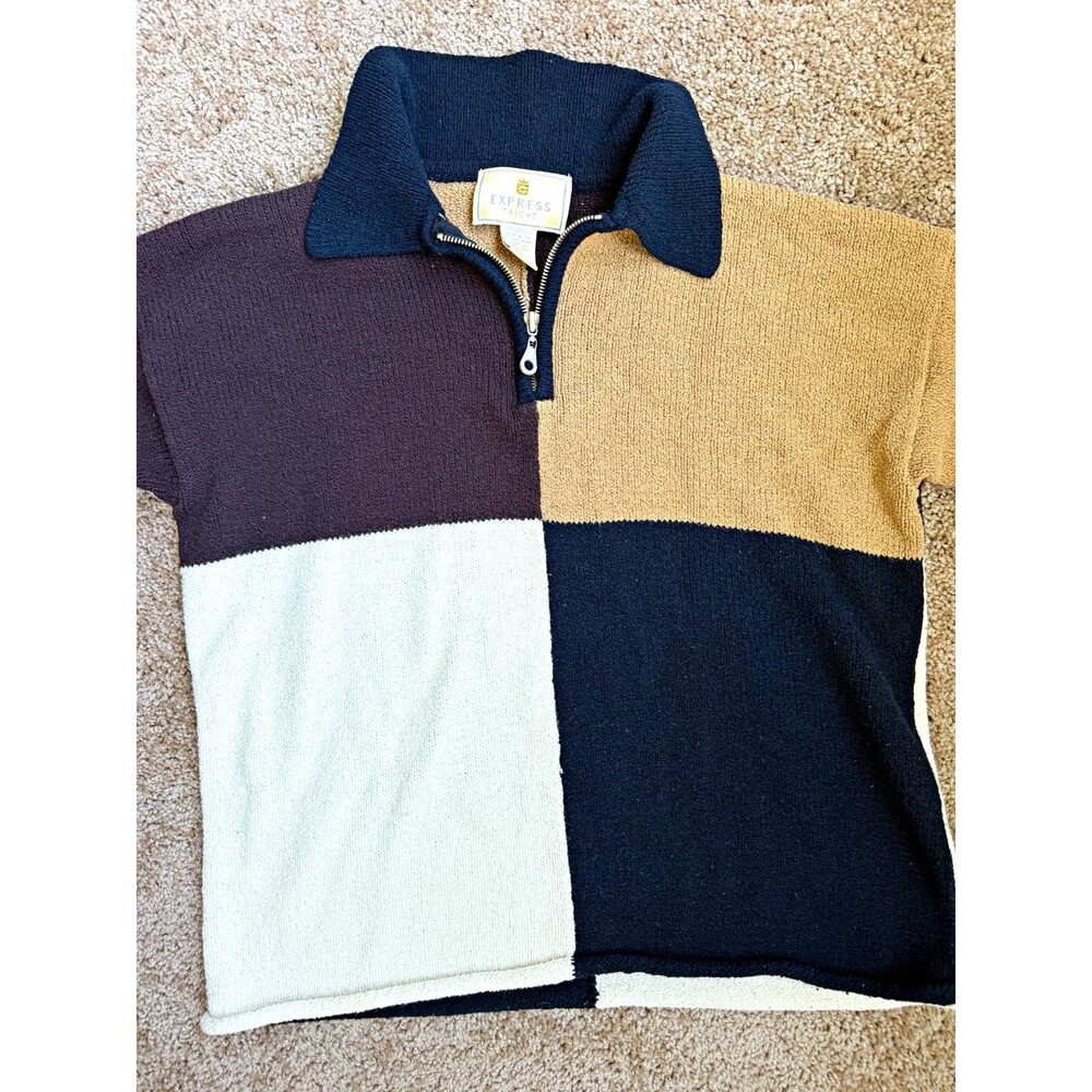Vintage 90s Express Tricot XS Colorblock Quarter Zip Sweater Hong Kong
